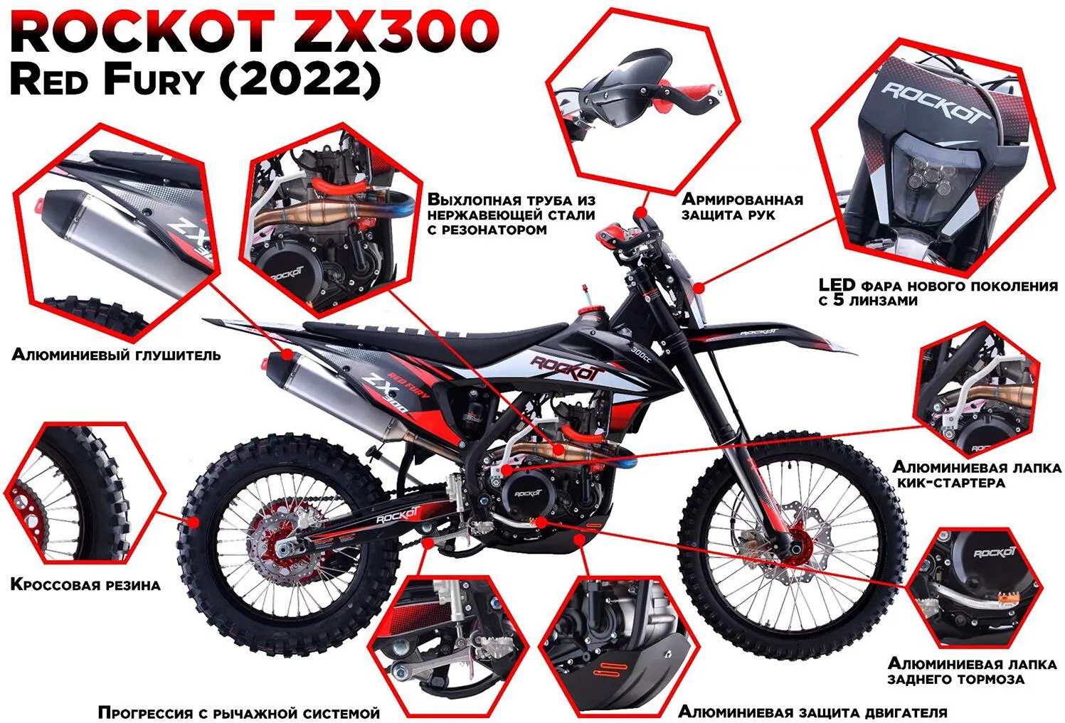 Мотоцикл кроссовый ROCKOT ZX300 Red Fury
