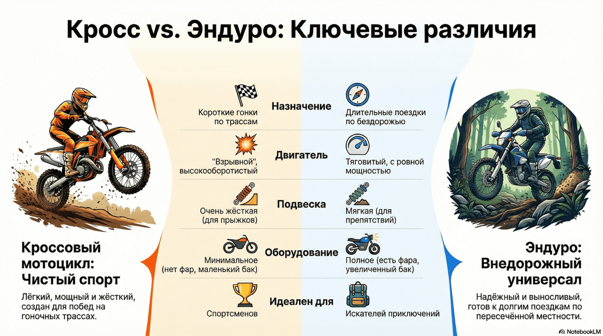 Отличие кроссовых мотоциклов от Эндуро