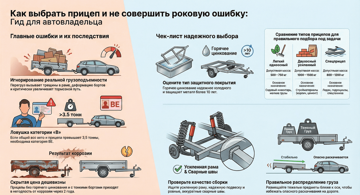 Типичные ошибки при выборе легкового прицепа инфографика
