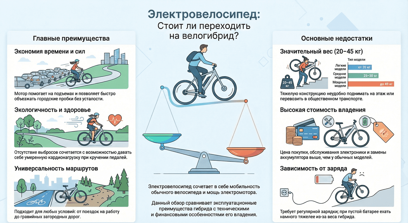 Плюсы и минусы электровелосипедов инфографика
